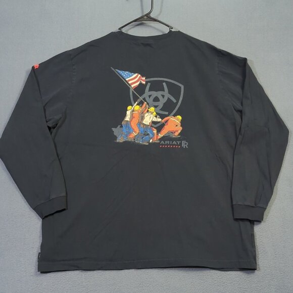 Ariat FR Shirt Mens 3XLT Tall Black Raising The Flag Logo Flame Resistant Welder - Picture 9 of 13